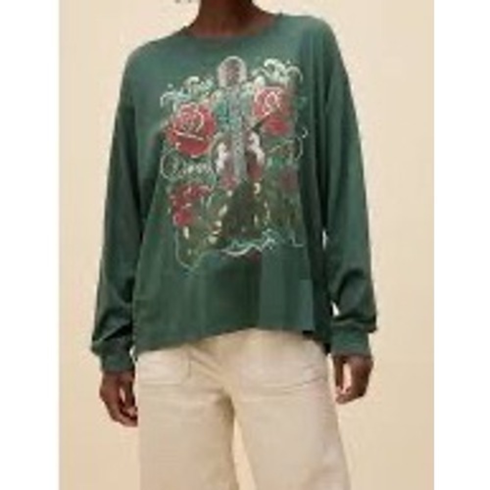 Daydreamer Chris Stapleton Long Sleeve Graphic Tee Green Gold Foil Small $98